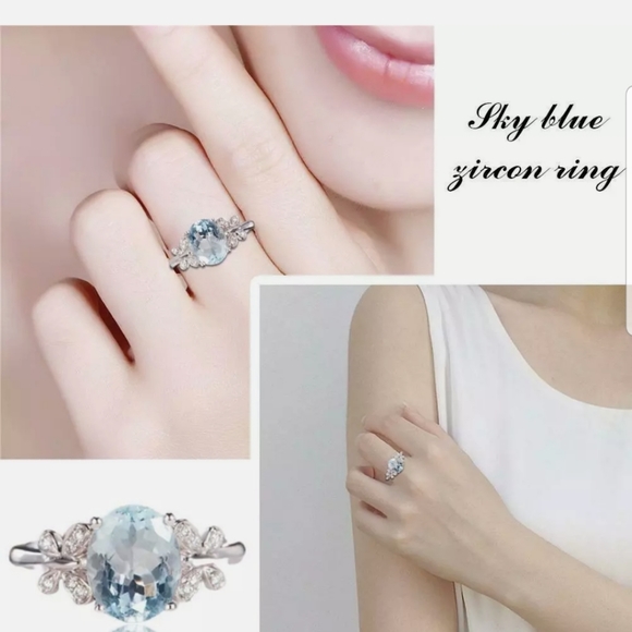 **New silver toned sky blue cubic Zirconia ring - Picture 9 of 12